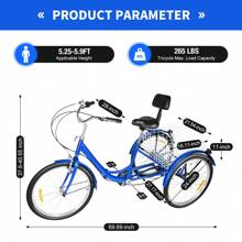 CNCEST Blue 24 Inch Folding Adult Trike 3 Wheel Bicycle 7 Speed Tricycle Bicycle Height Free Adjustable Outdoor Sports Riding Bicycle Foldable With Basket - Blue - View 2
