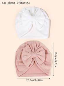 2件装婴儿提花针织弹力发带帽，带蝴蝶结的婴儿头饰，新生儿针织帽，春秋季 - 彩色 - 查看 4