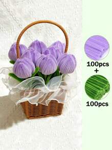 426pcs/Set Macaron Color Twist Sticks,Tulip Craft Kit With DIY Bouquet Tools - Includes Light Pink & Army Green Pipe Cleaners, Dark Green Tape, And Glue Sticks, DIY Accessories Creative Hand Tools, Craft Supplies Decoration - Perfect For Beginners, Ideal Gift For Holidays,Valentine's Day Gift