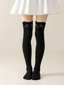 1Pair Cute Cat Thigh High Stockings, Kawaii Slim Over The Knee Socks, Women's Stockings & Hosiery
