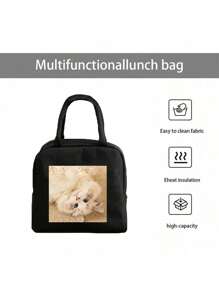 定制图案及logo印花黑色午餐包，大容量便携午餐包，适合通勤、户外露营、旅行野餐，可装早餐、午餐、晚餐、水果和饮料，便携式午餐包，是送给家人、朋友、情侣、生日、包包爱好者的绝佳礼物 - 黑色 - 查看 5