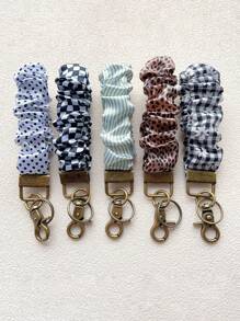 Wristlet Keychain For Women, Scrunchie Bracelet Key Ring With Clip Closure, Stretchy Wrist Lanyard,Keychain For Car Keys,Black And White Checkered Pattern,Daisy Pattern, Striped Pattern School