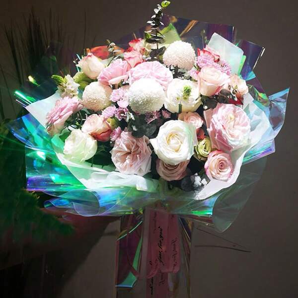 1 rotolo di materiale di imballaggio per fiori, film magico, cellofan arcobaleno, carta per confezionare profumo, carta da regalo per rose, decorazione per matrimoni, confezione regalo di Ognissanti