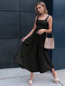 1 件女士优雅 U 领紧身鱼尾连衣裙，黑色，畅销品