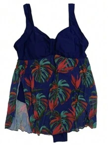 Plus Size Swimsuit With Built-In Skirt - 藏蓝色 - 查看 5