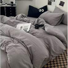 糖果色水洗系列 2 件/3 件床上用品套装，单人/双人尺寸 - 简约北欧风格 - 奢华缎面柔软床上用品套装 - 新年圣诞礼物 - 经典百搭简约 - 家居装饰 - 多种尺寸 - 信封枕套（无拉链） - 羽绒被套（带拉链） - 酒店旅馆宿舍床上用品