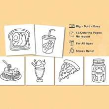 Food Drink & Sweets: Coloring Book For Students And Teenagers, Bold And Easy, Simple And Big Designs For Relaxation Featuring A Variety Of Foods, Drinks, Desserts And Fruits (Bold & Easy Coloring) Back To School,Mother's Day,Mom's Gift,Back To School,School Supplies