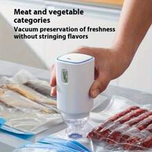 1 件 USB 可充电电动真空封口机，带 5 个真空储物袋 - 紧凑型手持真空泵，高吸力，一键操作，用于食品保鲜、冰箱密封