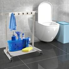 Broom And Mop Holder Cleaning Supplies Organizer Mop Organizer Height Adjustable 34.3-51.2in Freestanding Broom Holder W/4 Lockable Universal Wheels 5 Slots 6 Hooks For Home Restaurant Hotel