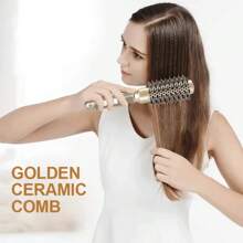1pc Gold Curling Hair Brush, Professional Salon Styling Comb, Anti-Static Heat-Resistant Aluminum Ceramic Styling Brush, Suitable For All Hair Types