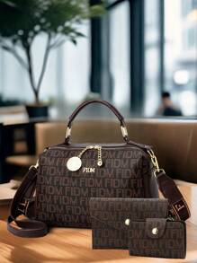 Túi xách hình gối in chữ thời trang đa năng cho nữ, túi đeo vai thường ngày cho nữ - Cà phê nâu - Xem 1