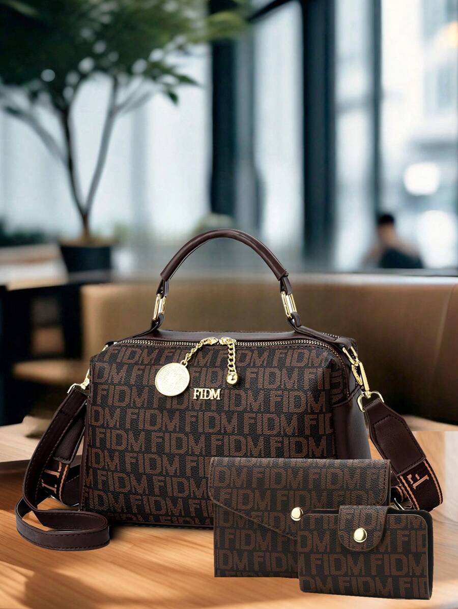 Túi xách hình gối in chữ thời trang đa năng cho nữ, túi đeo vai thường ngày cho nữ - Cà phê nâu - Xem 1