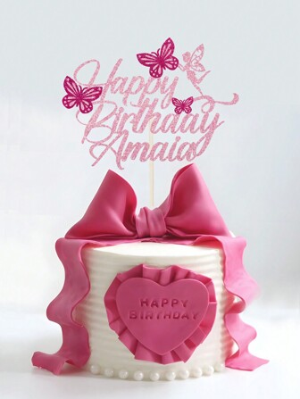Personlig namnrosröd fjärilsfe tårtdekoration, födelsedagsfest tårtdekoration, present till henne, födelsedagsfestpresent, födelsedagstårtdekoration, tårtdekoration av hög kvalitet, snygg anpassad, personlig, unik, perfekt present till hennes pojkvän, flickvän för alla hjärtans dag, för årsdagar, för bröllop, vardagsrum, hem, bröllopsartiklar
