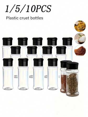 1/5/10个装塑料调料罐，多功能调料摇摇杯，带倾斜盖，可重复使用大容量调味料容器，室内外均可使用 - 烧烤配件，露营必备