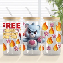 NJCHARMS 6 件 UV DTF 转印杯贴纸。Emo Bear 主题 UV DTF 转印贴纸。适用于 16OZ Libbey 玻璃杯、马克杯、马克杯。高品质 3D 防刮自粘贴纸。非常适合 DIY 工艺品和作为礼物赠送。