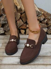 Frühling/Herbst neue Plateau-Keilabsatz-Spitzschuh erhöhte Höhe Loafers, Oxford Schulstil niedriger massiver Absatz, vielseitige Schleifen Lederkleine Schuhe mit Schleifen für Damen - Kaffee - Übersicht 2