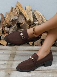 Frühling/Herbst neue Plateau-Keilabsatz-Spitzschuh erhöhte Höhe Loafers, Oxford Schulstil niedriger massiver Absatz, vielseitige Schleifen Lederkleine Schuhe mit Schleifen für Damen - Kaffee - Übersicht 3