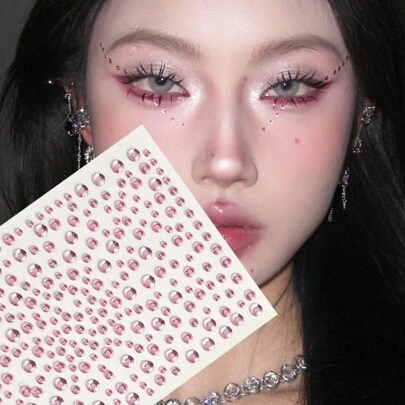 Y2K 风格 3D 水晶贴纸 - 大号闪亮宝石脸部宝石、迷你钻石闪亮珠宝化妆贴纸珍珠水晶石贴纸，适用于狂欢节、音乐会、舞台表演化妆装饰、眼妆装饰、摄影装饰、狂欢节、情人节
