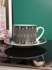 Zestaw kubków z żelaznym wzorem w kształcie linii okiennej, 1 szt., zawiera ceramiczną filiżankę i spodek o pojemności 270 ml, odpowiedni do biura, domu i kawiarni