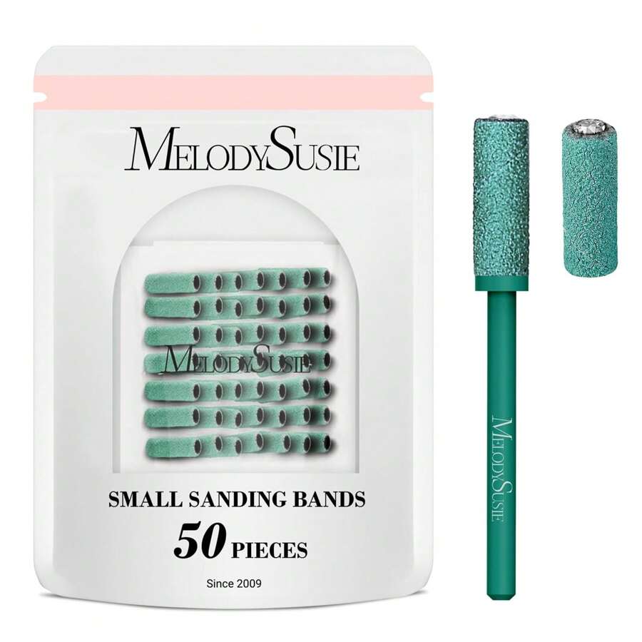 MelodySusie 50 Pcs Nail Drill Bits Small Sanding Bands For Nails With 3.1mm Mandrel Bit, 180 Grit Nail File For Acrylic Nails Gel Manicures And Pedicure, Green - 180 粒度 - 深綠色 - 查看 1