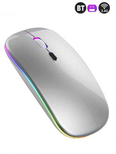 Ratón inalámbrico recargable con Bluetooth y doble modo, retroiluminado, silencioso, para ordenador, portátil, oficina y juegos
