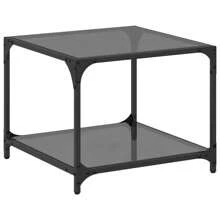 Stylish Black Glass Top Coffee Table 50x50x40 Cm Durable Steel Frame Modern Design - Black - View 2