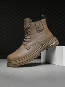 Autumn/Winter New Vintage High-Top Boots Fashion Elevated Workwear Motorcycle Boots For Men - Brown - View 2