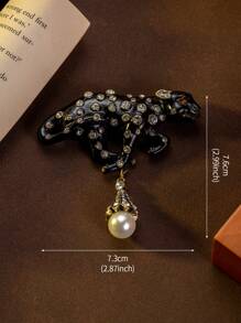 1pc Vintage Style Black Enamel Cheetah Running Brooch, Suitable For Women's Holiday Wear, Best Friend Gifts, Thanksgiving Earrings, Chunky Jewelry