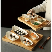 50 piezas Bandeja de barco de madera desechable, mini plato de comida, bandeja de sushi de hoja, bol de madera, para catering y uso doméstico, cocina, regalo de Navidad