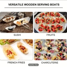 50 piezas Bandeja de barco de madera desechable, mini plato de comida, bandeja de sushi de hoja, bol de madera, para catering y uso doméstico, cocina, regalo de Navidad