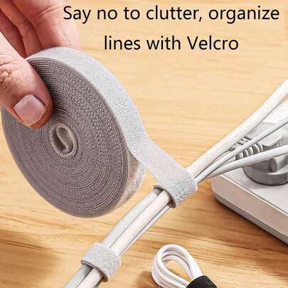 3pcs 14.5mm*1m Gray Self-Adhesive Nylon Hook & Loop Tie Straps For Cable Organizer, Reusable Fastening Straps