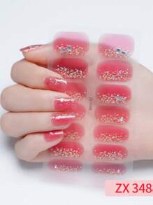 1 张 16 片美甲全覆盖贴纸渐变闪光猫眼粘性滑块 DIY 指甲油美甲贴纸贴花 - 彩色 - 查看 58