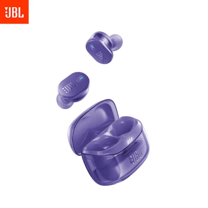 JBL Auriculares inalámbricos TUNE BUDS 2, auriculares deportivos con cancelación activa de ruido y micrófono, auriculares tipo botón, IP54 resistentes al agua y al polvo, puerto de carga Tipo C, color púrpura