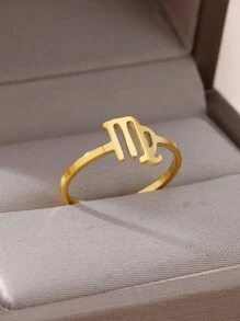1pc 12 Zodiac Sign Ring, Unisex, 18K Gold Plated Stainless Steel Adjustable Open Ring, Fashion Jewelry Accessory, Birthday Gift - Yellow Gold - View 3