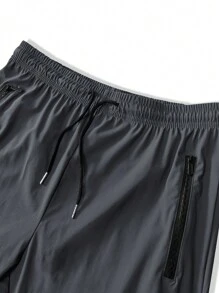 4pcs Men's Solid Color Casual 3/4 Pants With Pockets, Drawstring Waist High Stretch Trousers Suitable For Outdoor Activities, Reflective Design, Spring/Summer - Multicolor - View 7