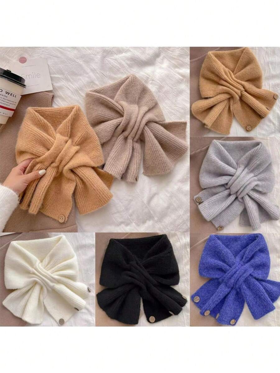1PC Knitted Short Cross Scarf Solid Color Neck Warmer Winter Warm Fake Collar Women - Multicolor - View 1