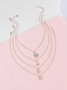 NAIZHU 4入組兒童輕盈豪華花貝心形項鍊套裝,派對配件 - 彩色 - 查看 2