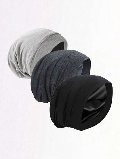 3 件套缎面丝绸衬里睡眠帽可调节发套，适用于女士男士卷发无檐便帽，宽松睡帽，病人护理