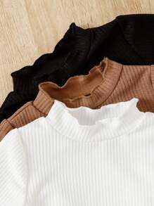 3pcs Set Baby Girls Casual Ribbed Knit Turtleneck Long Sleeve Undershirts - Multicolor - View 3