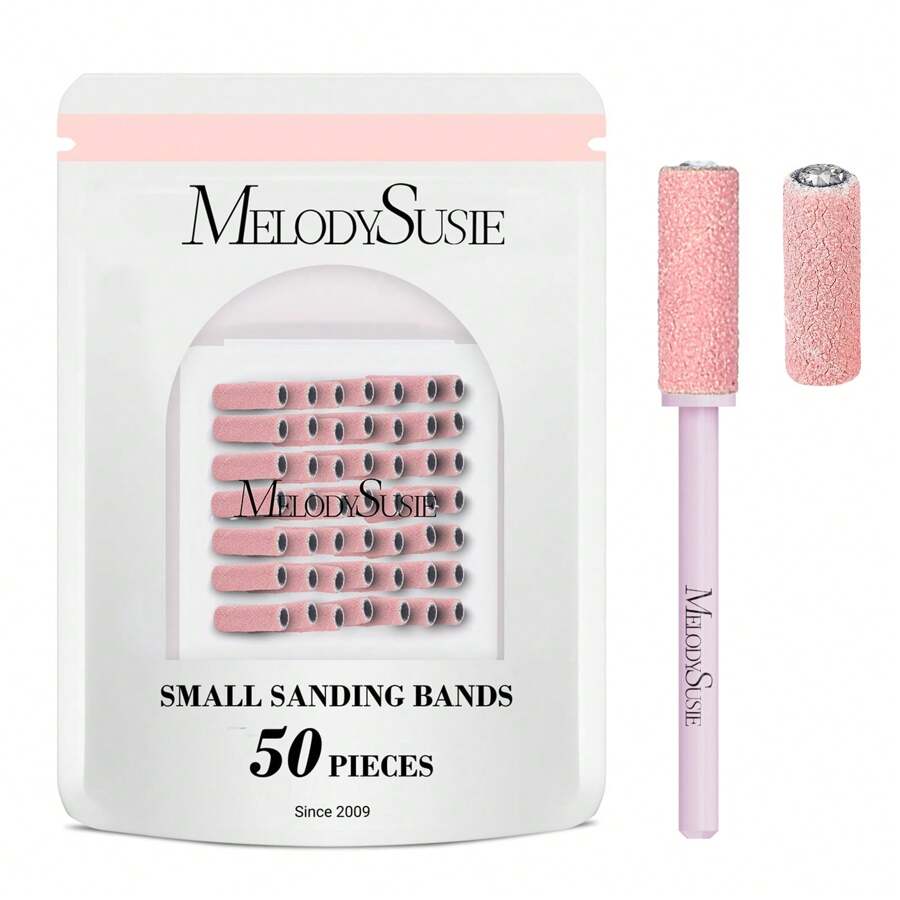 MelodySusie 50 Pcs Nail Drill Bits Small Sanding Bands For Nails With 3.1mm Mandrel Bit Nail Tech Must Haves, 180 Grit Nail File For Acrylic Nails Gel Manicures And Pedicure, Pink - 180 粒度 - 粉紅色 - 查看 1
