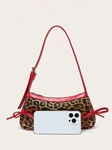 1个复古蝴蝶结装饰单肩/腋下法棍包，适合约会、外出、派对，时尚女士蝴蝶结钱包 - 紅色 - 查看 4