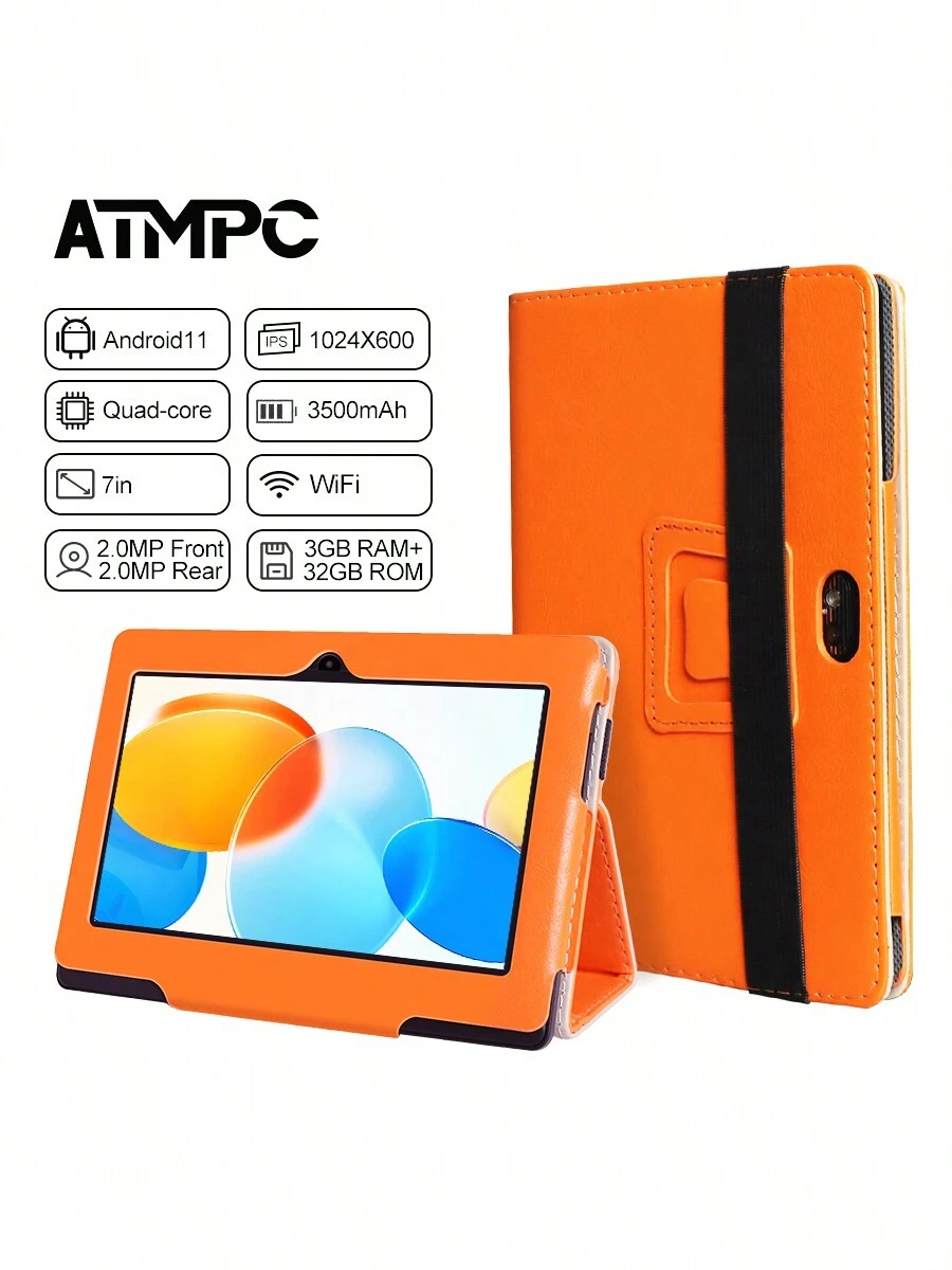 ATMPC 7 Inch Tablet, Android 11, 3GB RAM + 32GB ROM Tablet PC, Quad Core Processor, HD IPS Display, Dual Camera, WIFI, 128GB Expandable - 橘色 - 查看 1