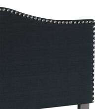 Castle Place Curved Upholstered Nailhead Trim Linen Headboard, Charcoal Grey, Queen - Grey - View 3