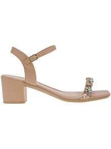 Loris Shoes Oficial Women's Beautiful Stone Sandal Heel Block Buckle With Strass Adjustment 030-100 - Màu be - Xem 3