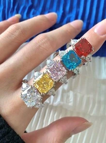 1 Pc 5 Ct High Sparkle Radiant High Carbon Drill Rings Sterling Silver Gorgeous Romantic Women's Ring Unique Design For Prom Dating Occasions Fine Women's Jewelry Birthday Gifts - Silver - View 4