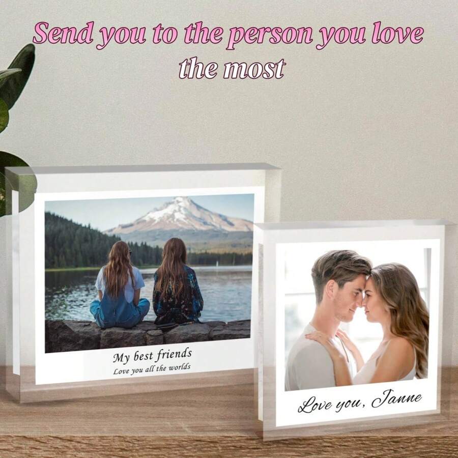 1 Stück personalisiertes Foto-Kristall-Accessoire mit Namensaufdruck + Valentinstag / Jahrestag / Geburtstagsgeschenk, transparenter Acrylrahmen, Mode-Dekoration, Abschlussgeschenk / Muttertag / Vatertag, personalisiertes kreatives Geschenk für Freund, Freundin und Familie