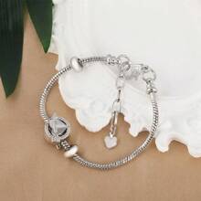 1 件银色时尚镀铜心形微镶锆石手链，适合女性日常佩戴 - 銀色 - 查看 5