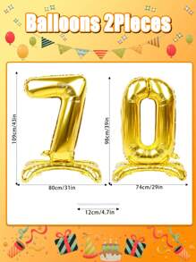 2 个自立数字气球金色巨型数字生日铝箔气球适用于 40 岁 50 岁 60 岁 70 岁 80 岁生日派对装饰年龄数字气球周年派对用品