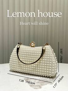 1 pieza Bolso de embrague elegante y vintage con cuentas, color blanco marfil, con correa de cadena de metal, adecuado para eventos formales, bodas, fiestas, conciertos, regalo para mujeres - Beis - Ver 4