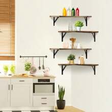 Set Of 4 Rustic Wood Floating Corner Shelves For Bedroom, Living Room, Bathroom, Kitchen, Office And More - 彩色 - 查看 5
